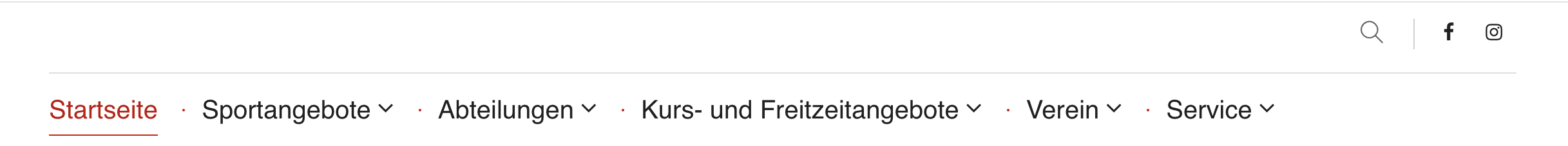 Die Navigationsleiste zeigt Links zu Sportangeboten und Vereinsinformationen der Turngemeinde Landshut.